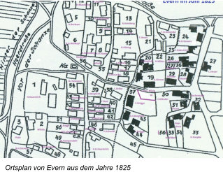 Ortsplan von Evern aus dem Jahre 1825